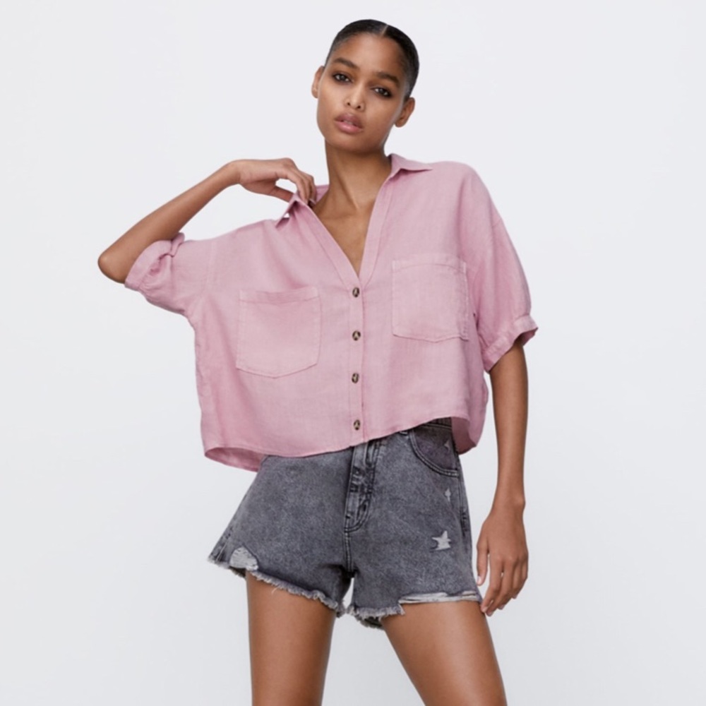 NEW Zara Cropped 100% Linen Top Size S